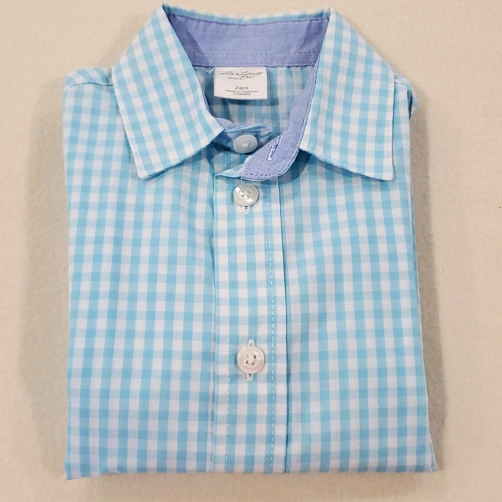 Blue & White Checked  Starting Out Long Sleeved Button Down